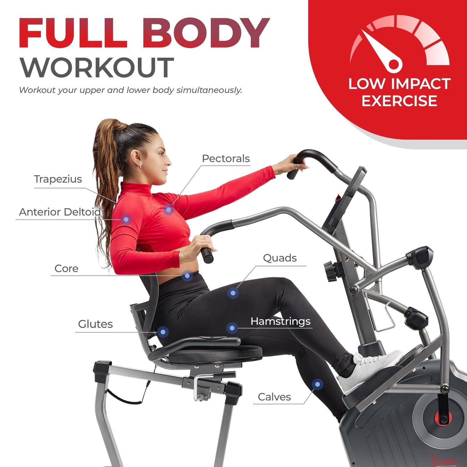 Sunny Health & Fitness Comfy Recumbent Cross Trainer Recumbent Elliptical Bike-57267 - Image 2