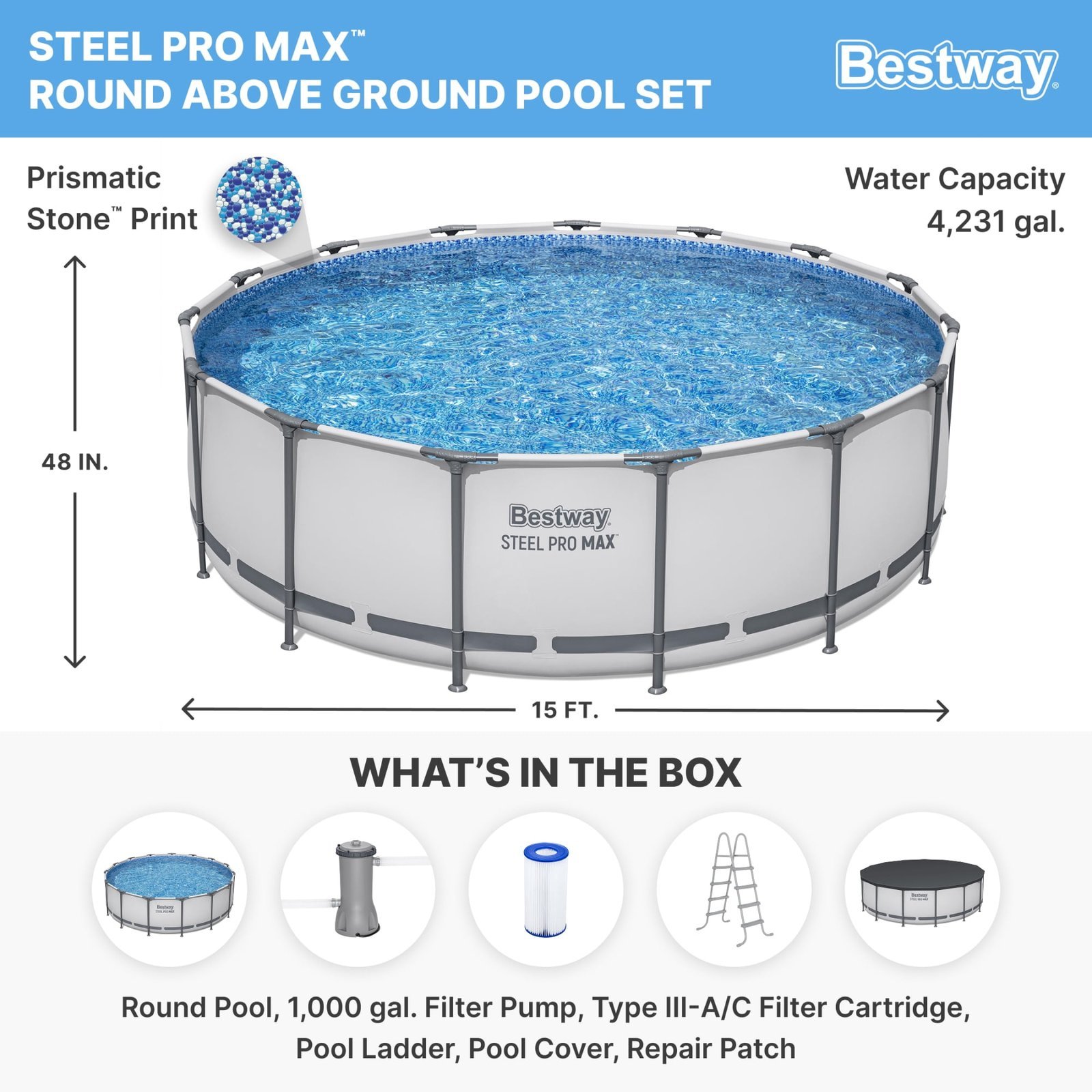 Bestway Steel Pro MAX 10 Foot x 30 Inch Round Metal Frame Above Ground Outdoor Backyard Swimming Pool Set with 330 GPH Filter Pump-29115 - Image 3