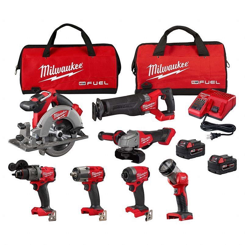 MILWAUKEE Cordless Tool Combination Kit: 7 Tools, 18 V DC Volt, Battery Included, M18 FUEL™, M18™-88319
