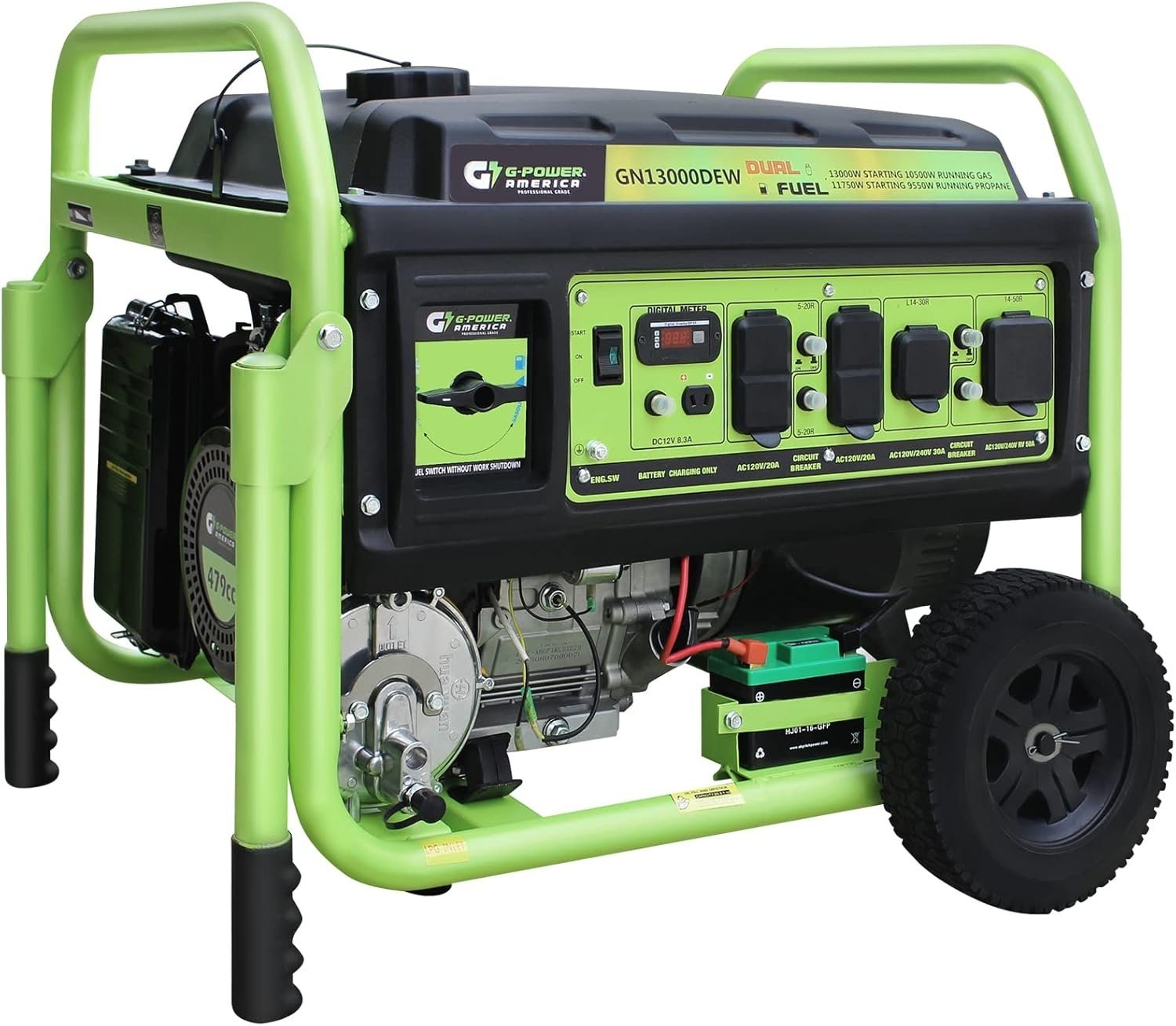13,000W Dual Fuel Portable Generator, Powered by Gas or Propane, Electric Start, Home Backup & RV Ready-19688