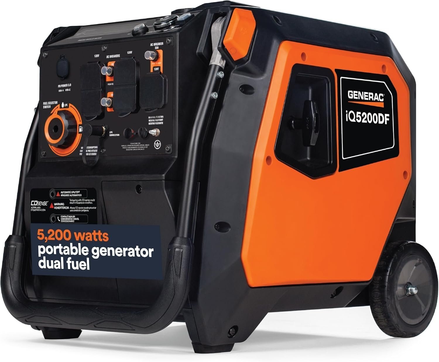 Generac iQ5200 5200W Dual Fuel Portable Inverter Generator-58353