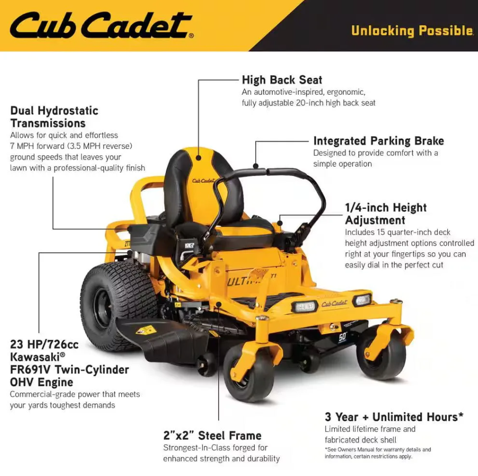Cub Cadet Ultima ZT1 50″ Zero-Turn Riding Lawn Mower – Power, Precision & Comfort-97465 - Image 4