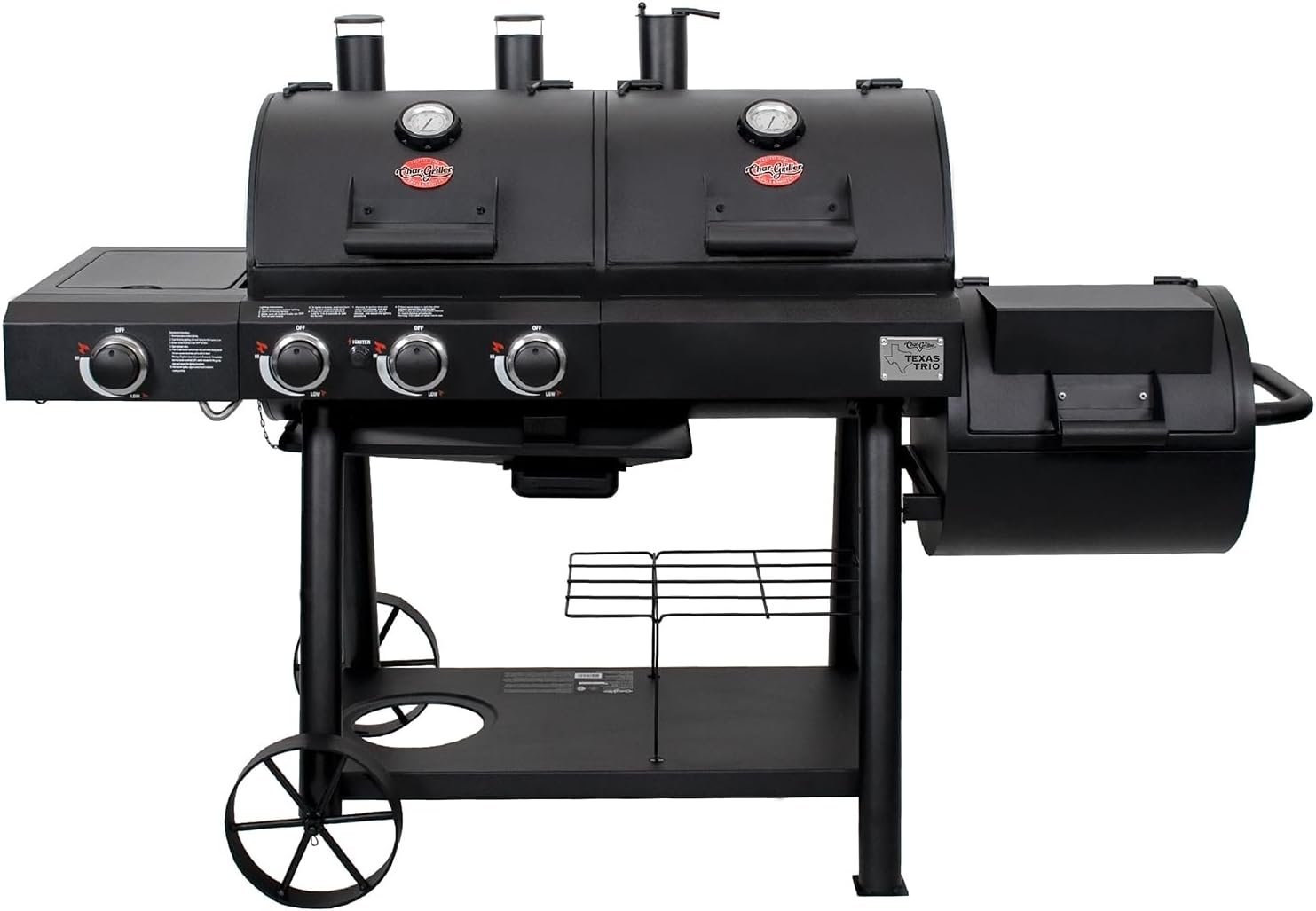 Char-Griller Texas Trio 3-Burner Dual Fuel Grill with Smoker-68356