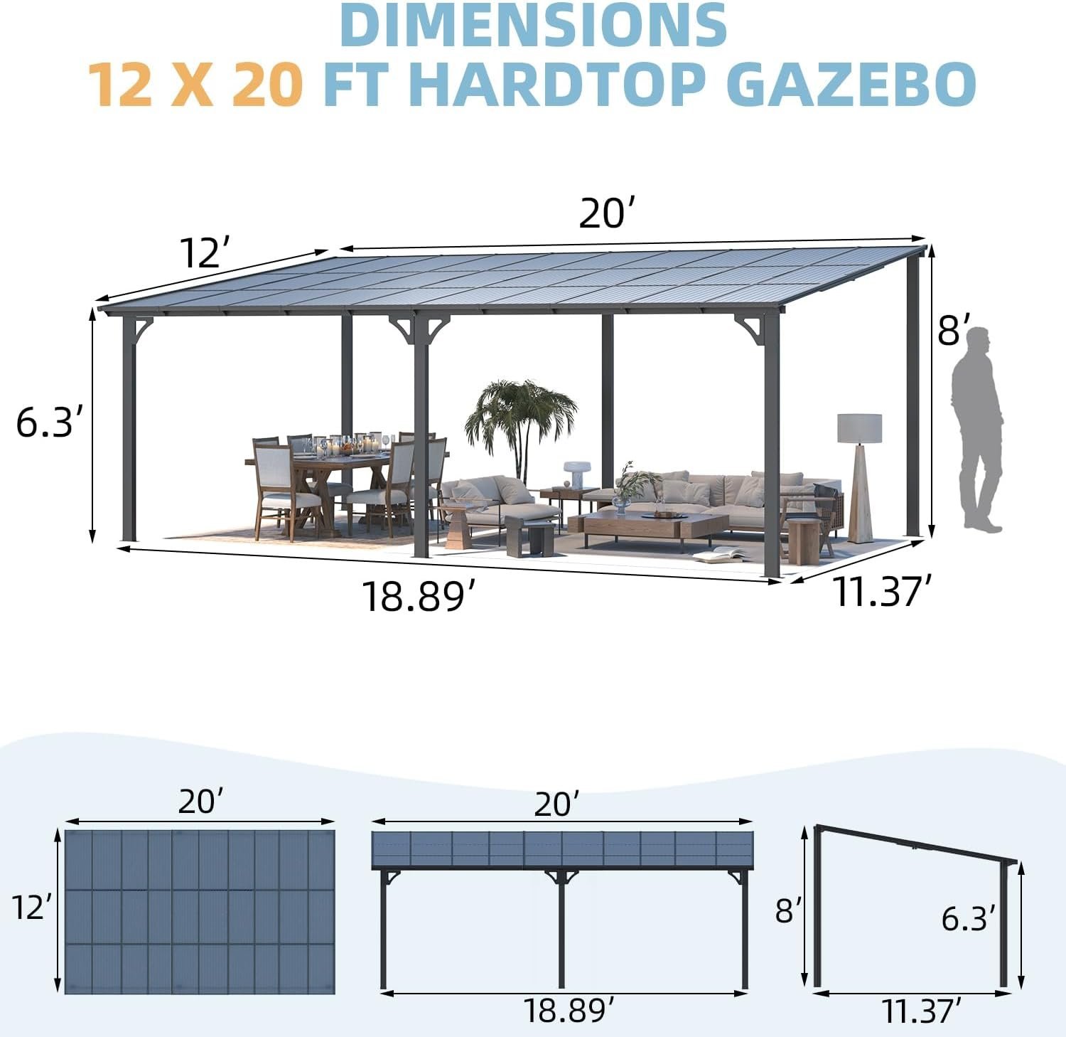 Aecojoy 20’x12 Wall Mounted Gazebos Pergola-18598 - Image 3