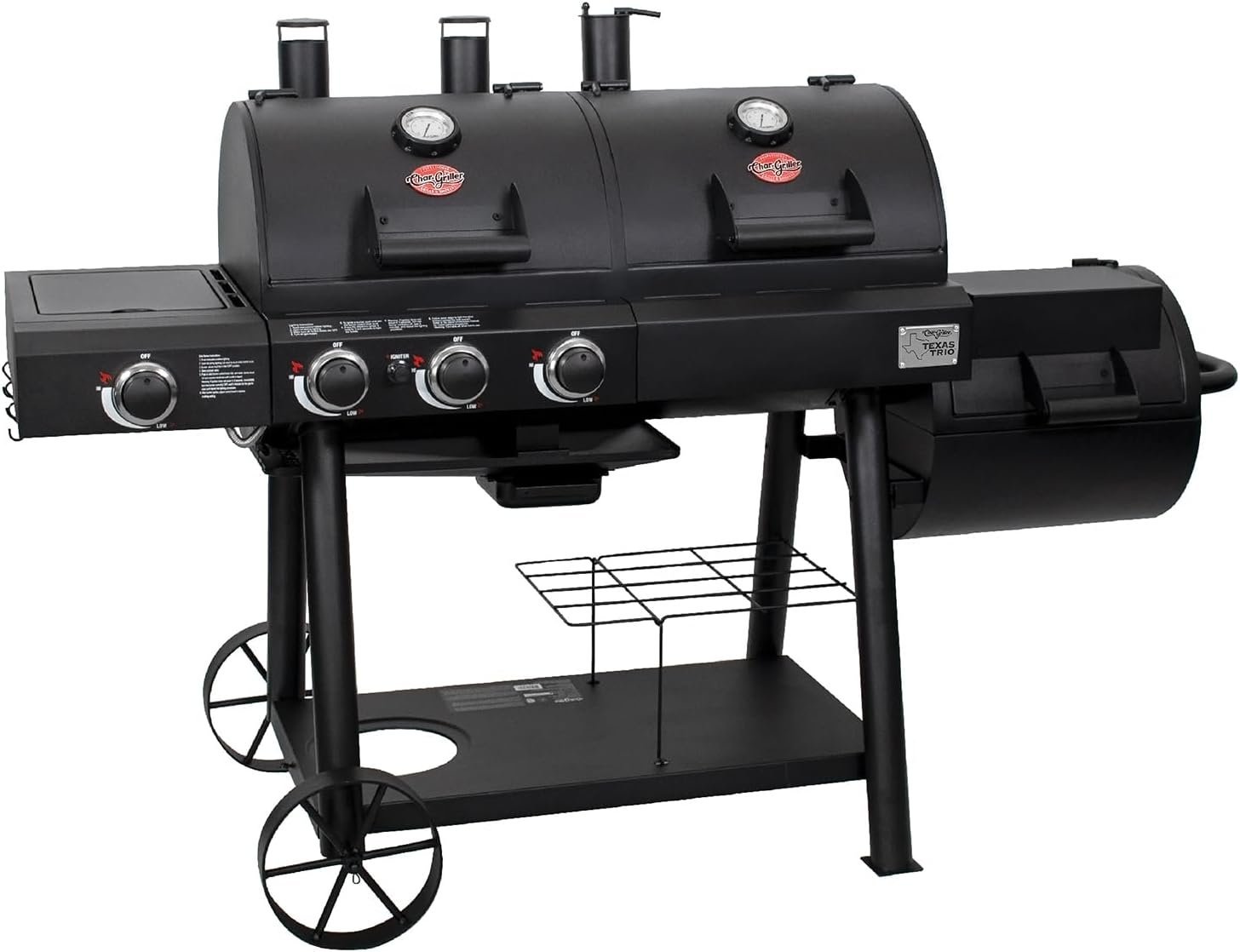 Char-Griller Texas Trio 3-Burner Dual Fuel Grill with Smoker-68356 - Image 6