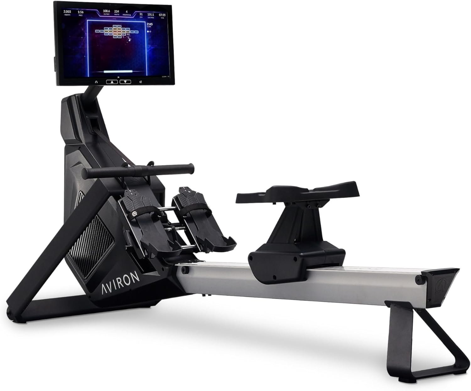 Aviron Strong Series Rower: 22″ HD Touchscreen, Dual Air & Magnetic Resistance up to 100 lbs. Game-Based Workouts, Streaming, Compact Design-35526