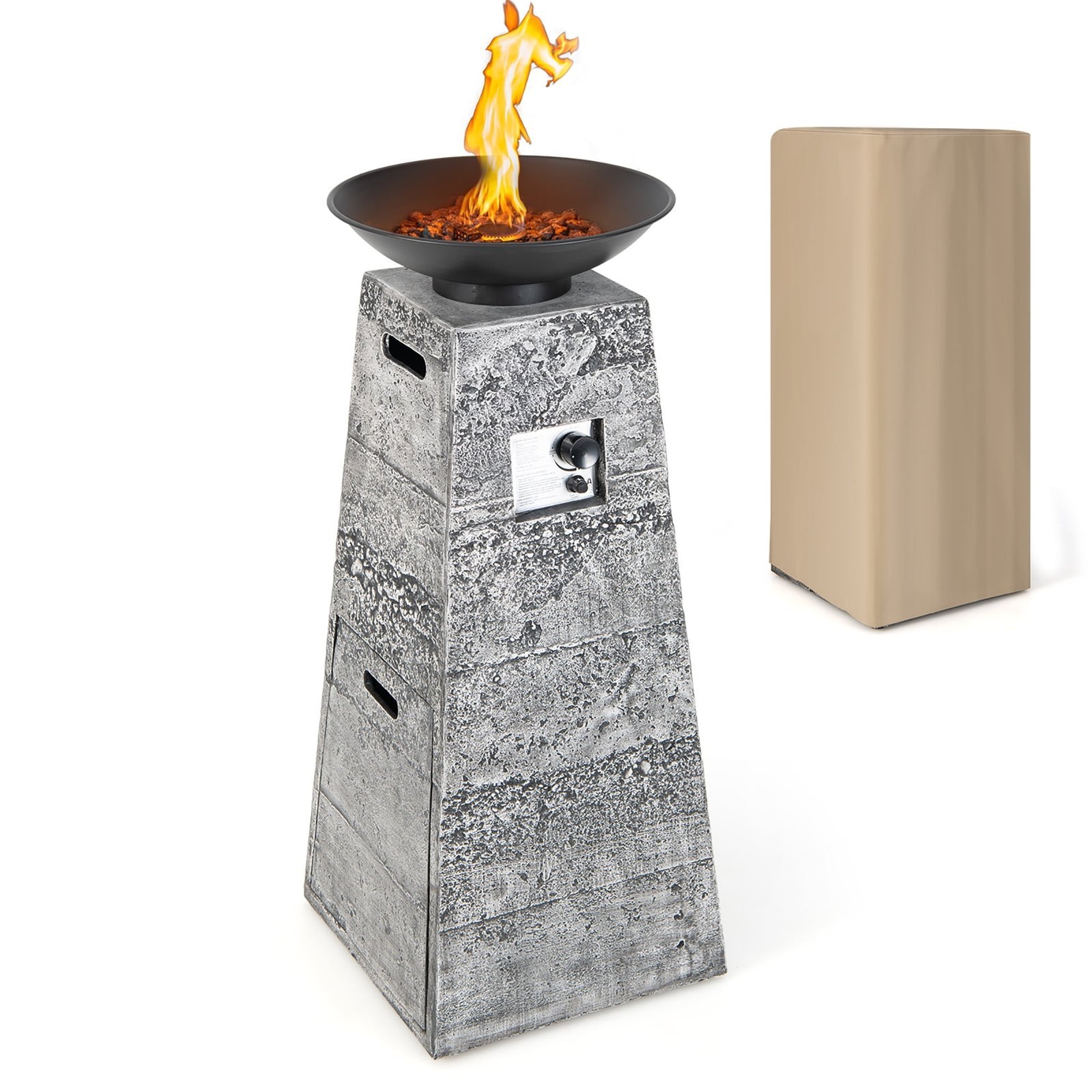 Costway 48 Inch Propane Fire Bowl Column with Lava Rocks and PVC Cover-45632