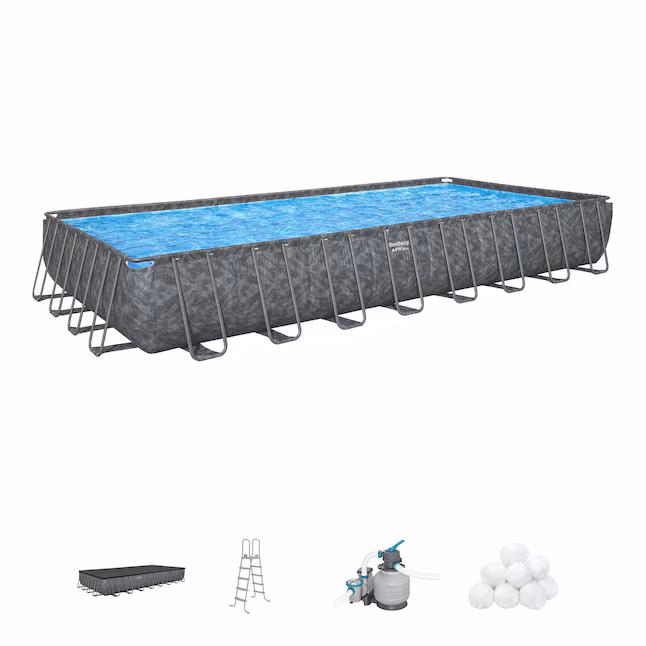 Bestway APX 365 Rectangular Swimming Pool Above Ground Outdoor Backyard Framed Pool Set-51489