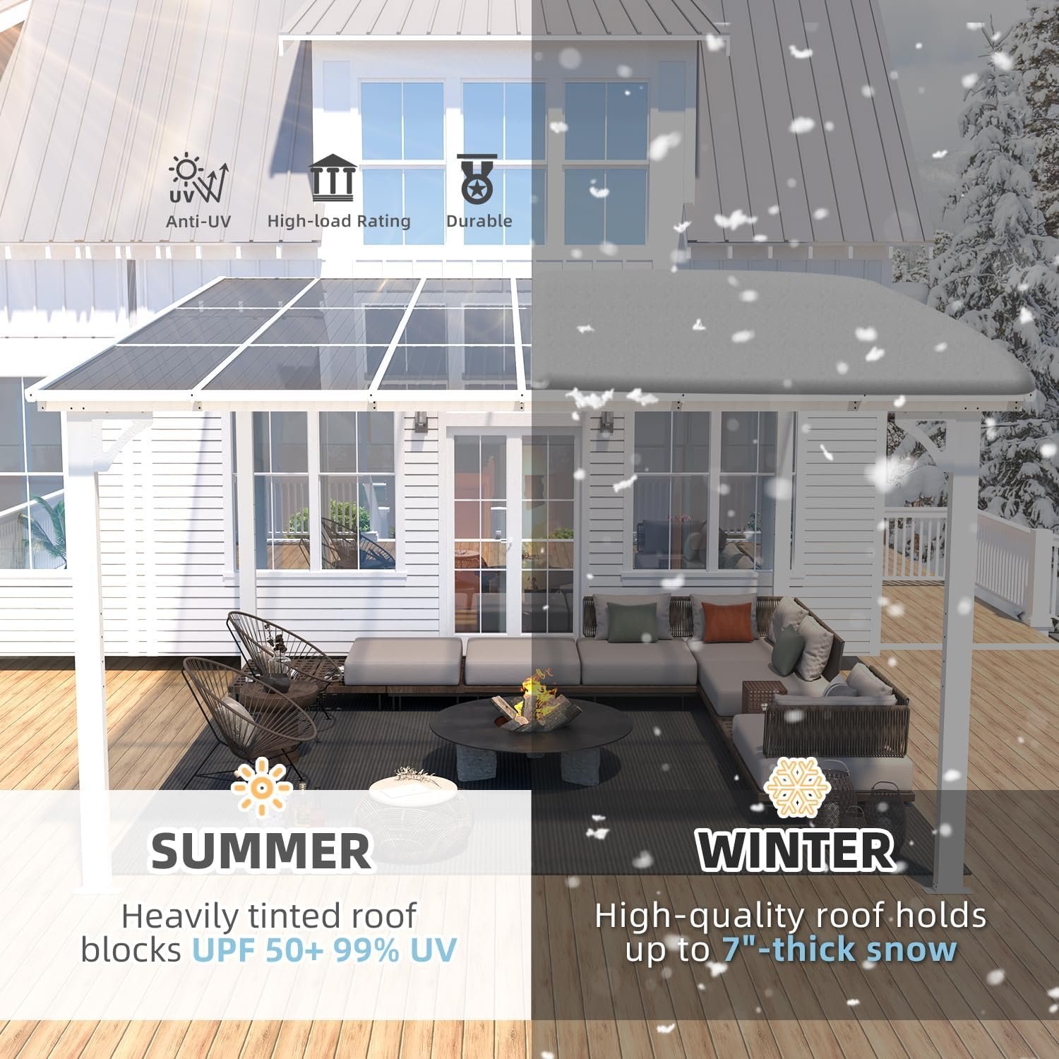 Aecojoy 12 ft x 12 ft White Aluminum Pergola with Canopy-69442 - Image 3