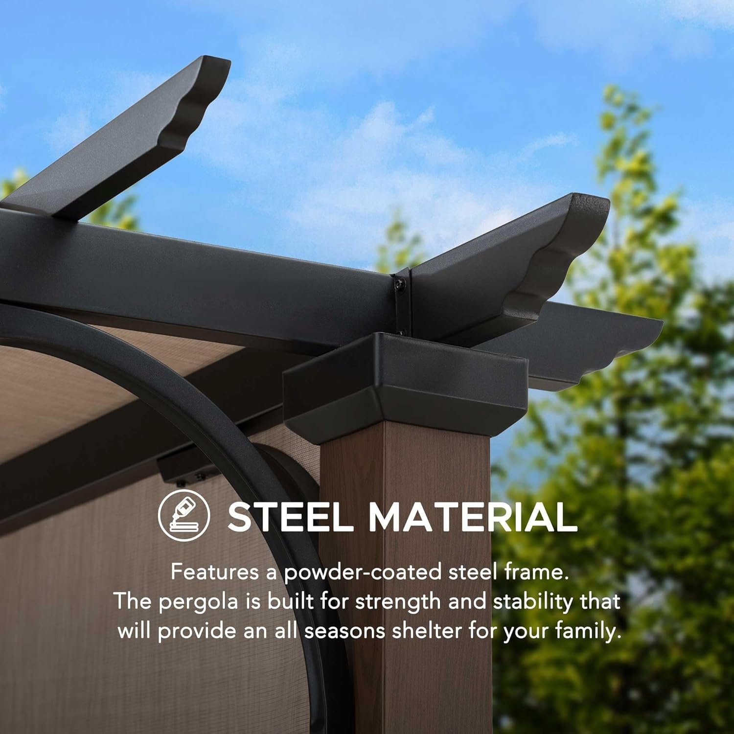 Sunjoy 11 x 11 ft Metal Pergola with Adjustable Tan Garden Shade-92164 - Image 5