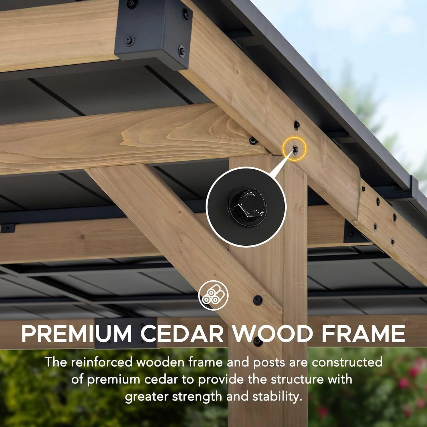 SUNJOY 10 ft. x 12 ft. Matte Black Cedar Framed Wooden Gazebo-14565 - Image 4