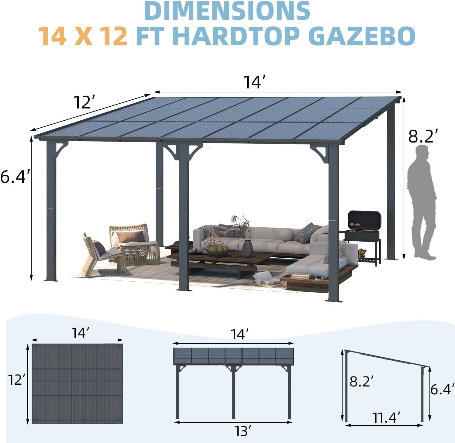 Aecojoy 14×12 ft Aluminum Pergola with Canopy-92476 - Image 2