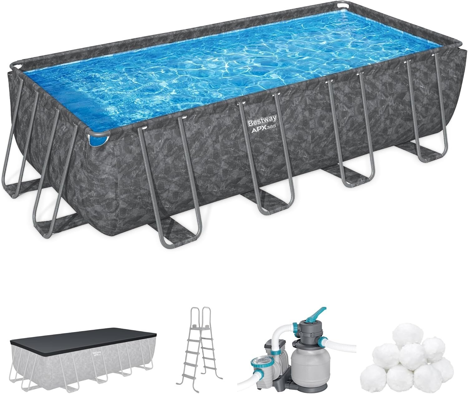 Bestway APX 365 18 x 9 x 52″ Rectangular Above Ground Swimming Pool-62416