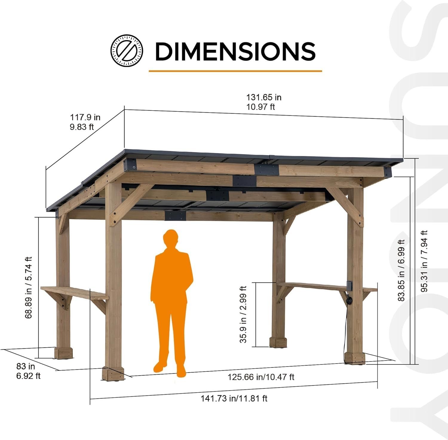 SUNJOY 10 ft. x 12 ft. Matte Black Cedar Framed Wooden Gazebo-14565 - Image 2