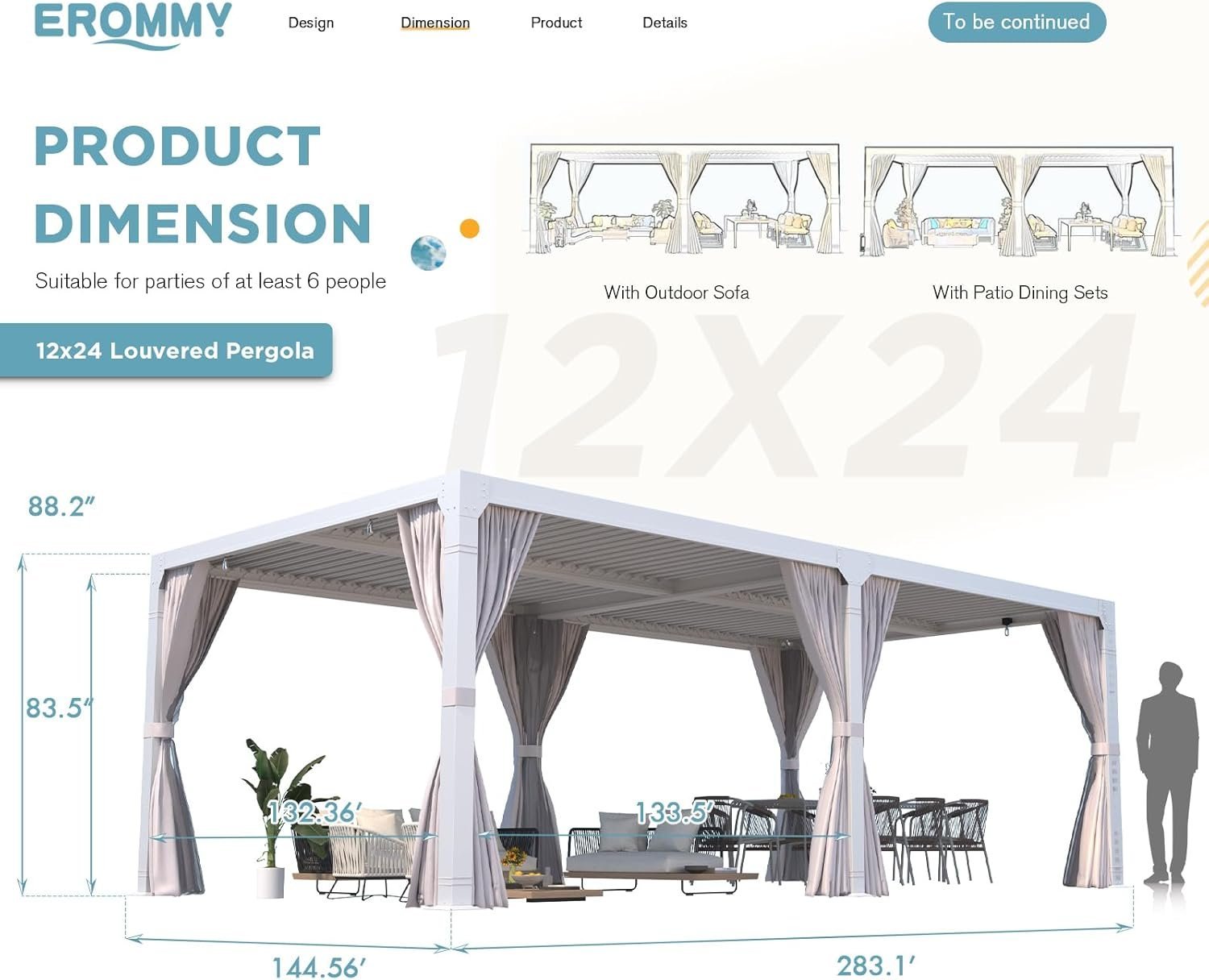 EROMMY 12’x24 Outdoor Louvered Pergola Gazebo-56521 - Image 6