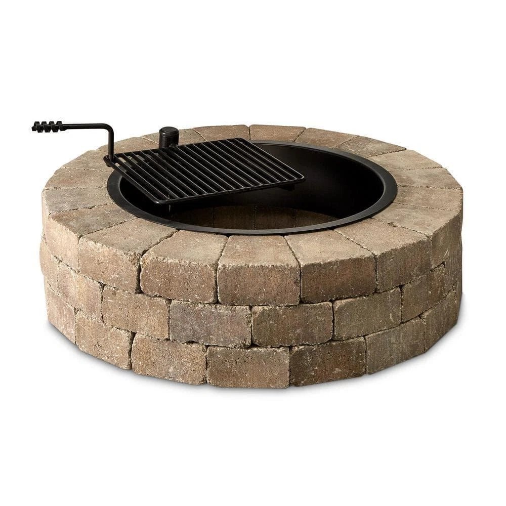 Necessories Wood Burning Fire Pit Kit 48″ w/ Cooking Grate, Concrete in Santa Fe-74475