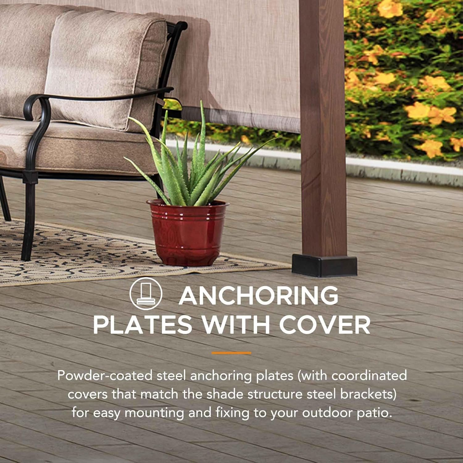 Sunjoy 11 x 11 ft Metal Pergola with Adjustable Tan Garden Shade-92164 - Image 4