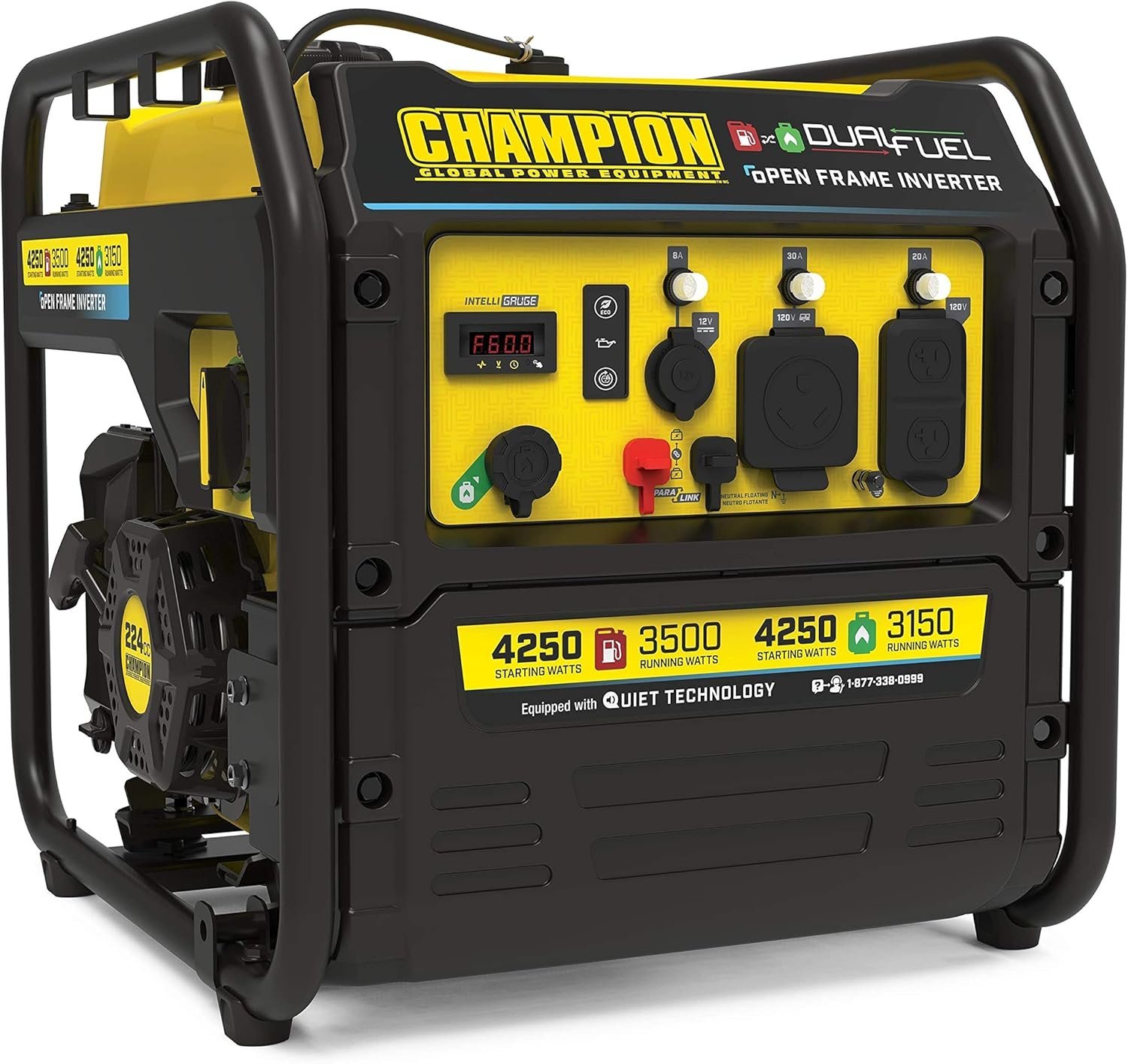 Champion 4250-Watt Dual Fuel RV Ready Open Frame Inverter Generator-61313