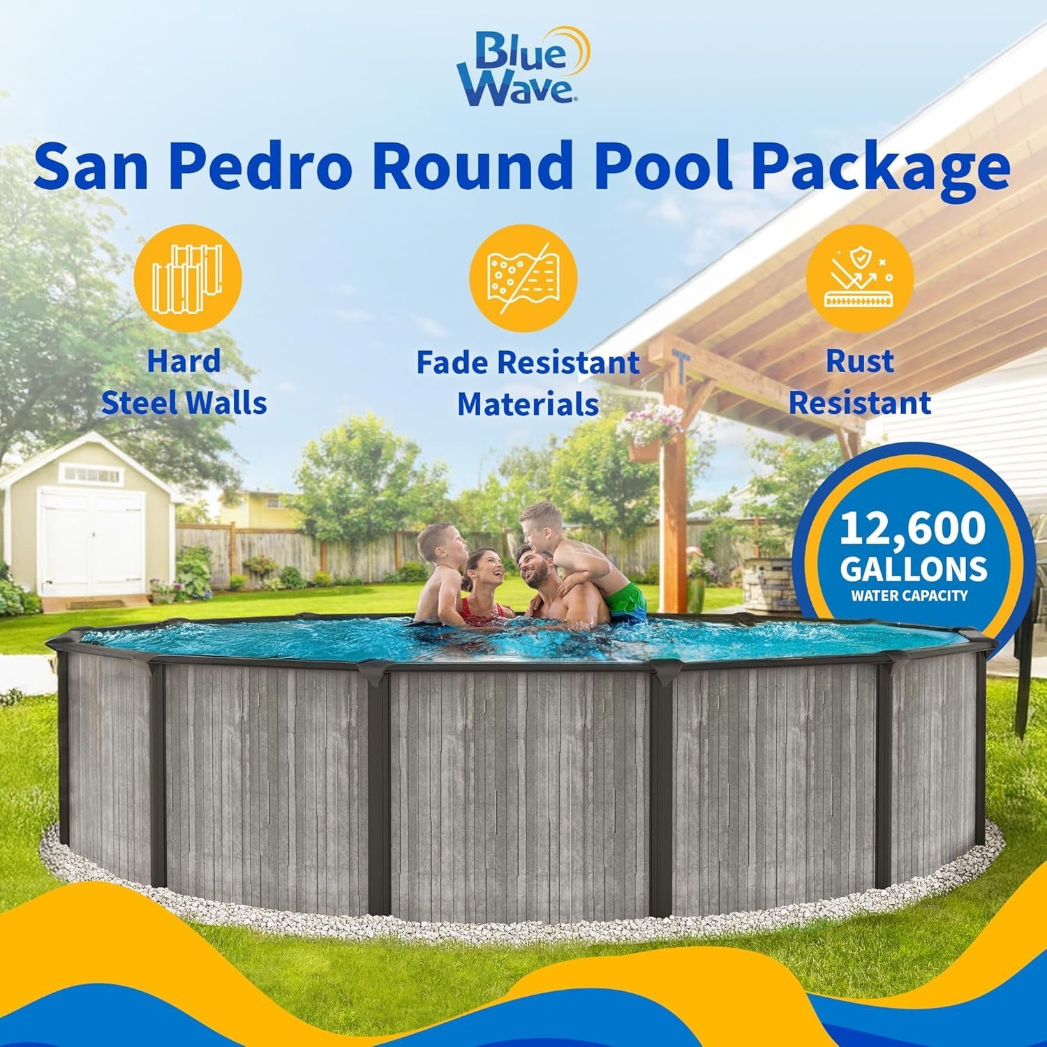 Blue Wave San Pedro 24-ft Round 52-in Deep 6-in Top Rail Above Ground Steel Wall Swimming Pool-96743 - Image 3