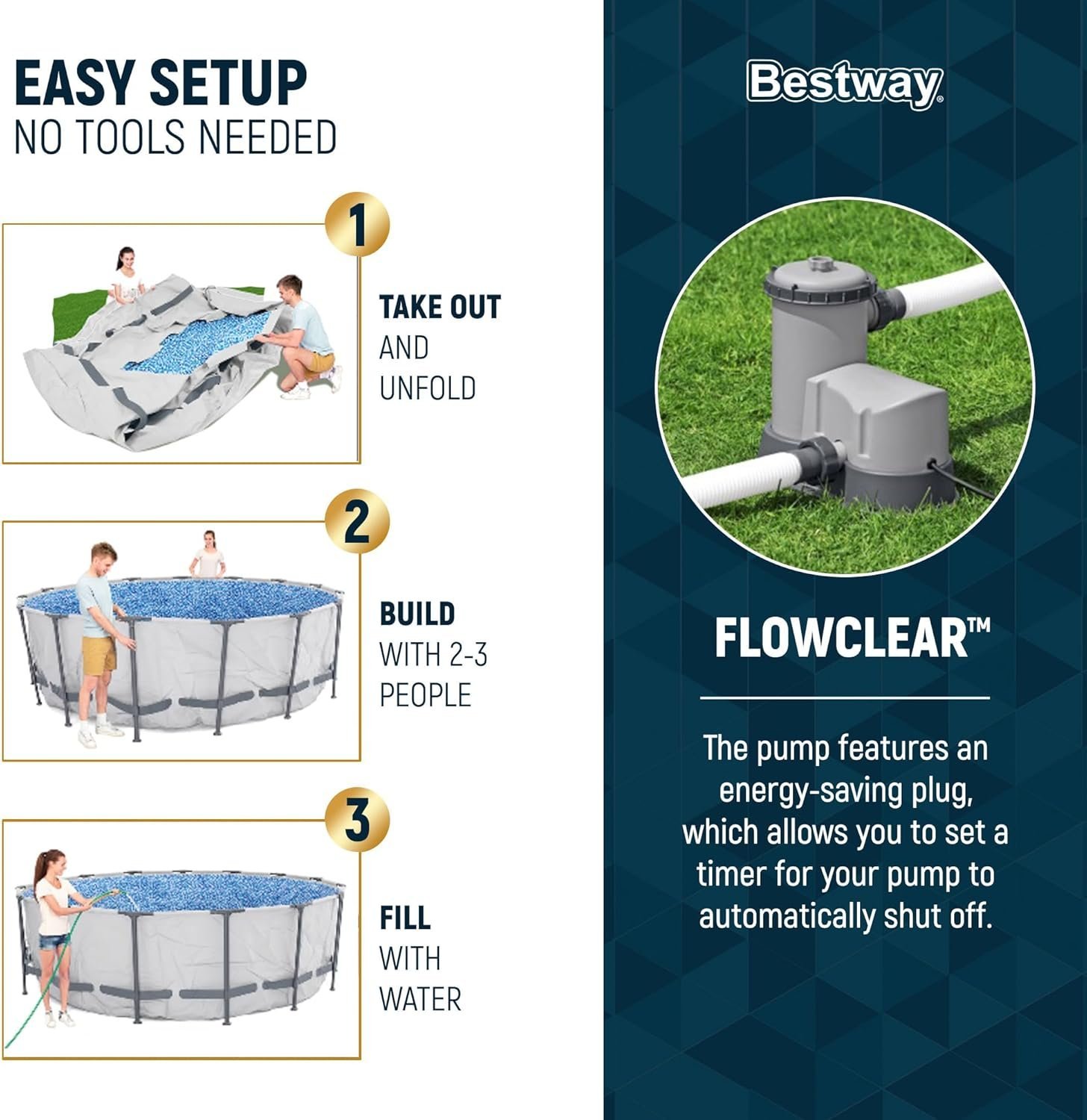 Bestway Steel Pro MAX 16 Foot x 48 Inch Round Metal Frame Above Ground Outdoor Swimming Pool Set-33614 - Image 3