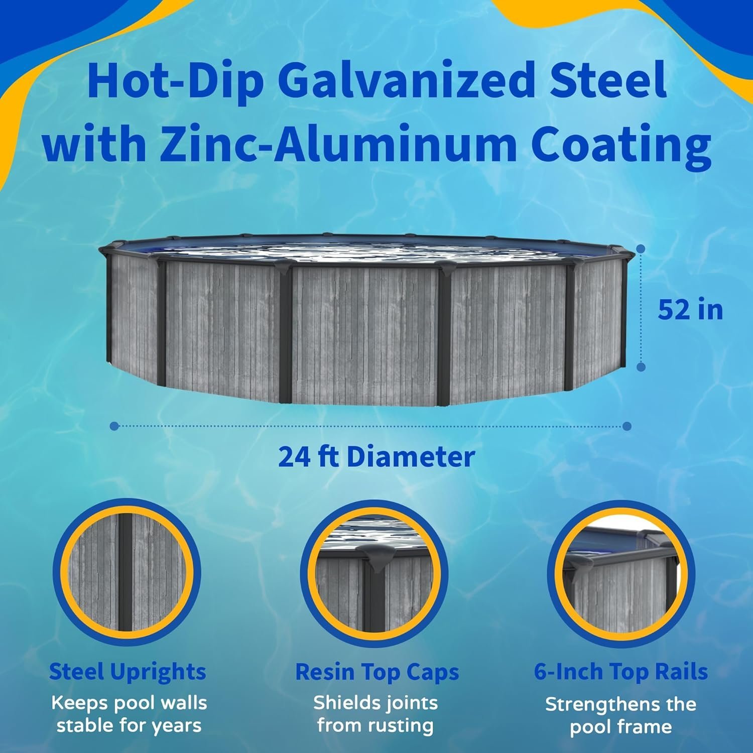 Blue Wave San Pedro 24-ft Round 52-in Deep 6-in Top Rail Above Ground Steel Wall Swimming Pool-96743 - Image 2