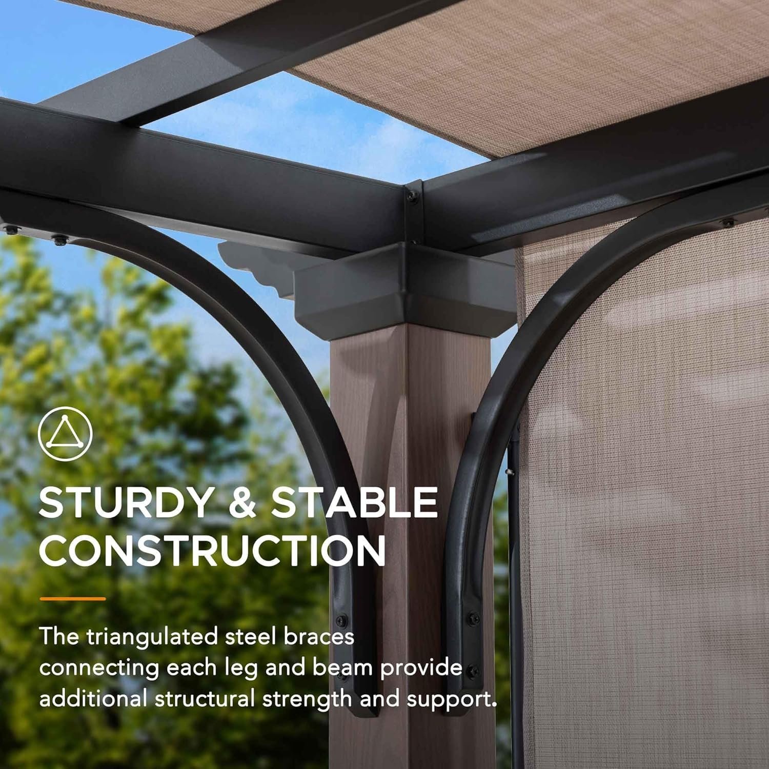 Sunjoy 11 x 11 ft Metal Pergola with Adjustable Tan Garden Shade-92164 - Image 6