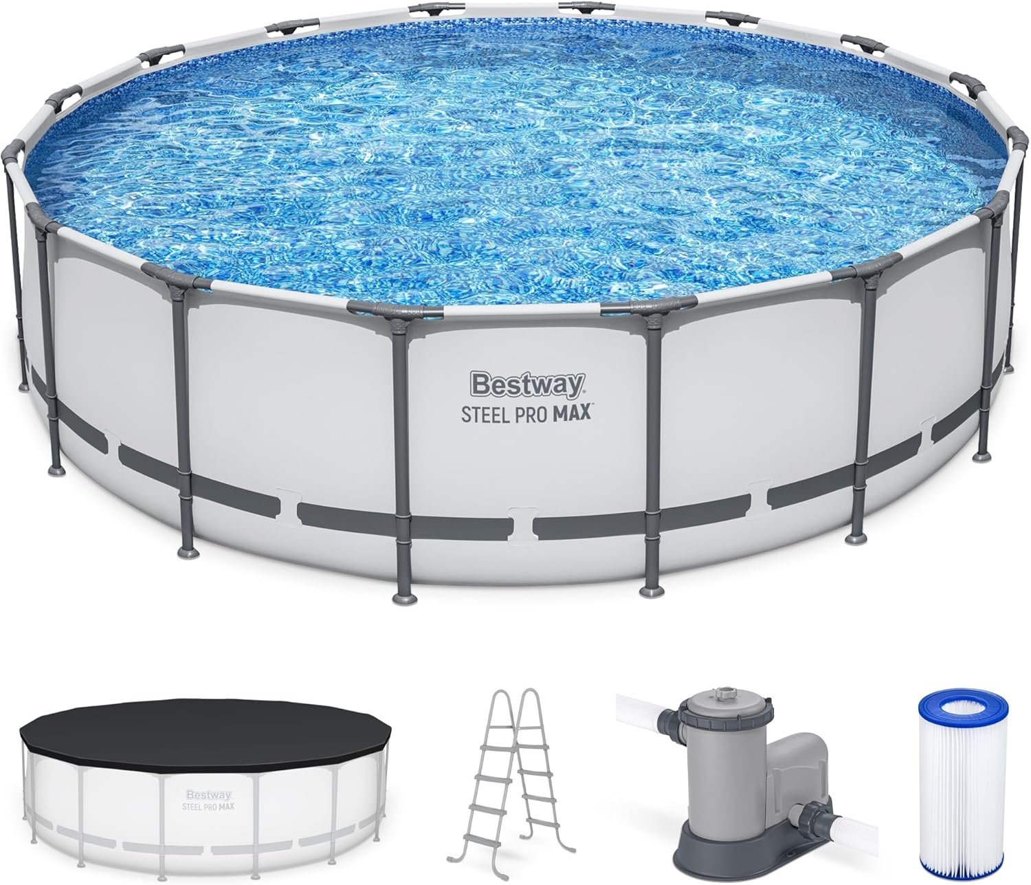 Bestway Steel Pro MAX 16 Foot x 48 Inch Round Metal Frame Above Ground Outdoor Swimming Pool Set-33614 - Image 6