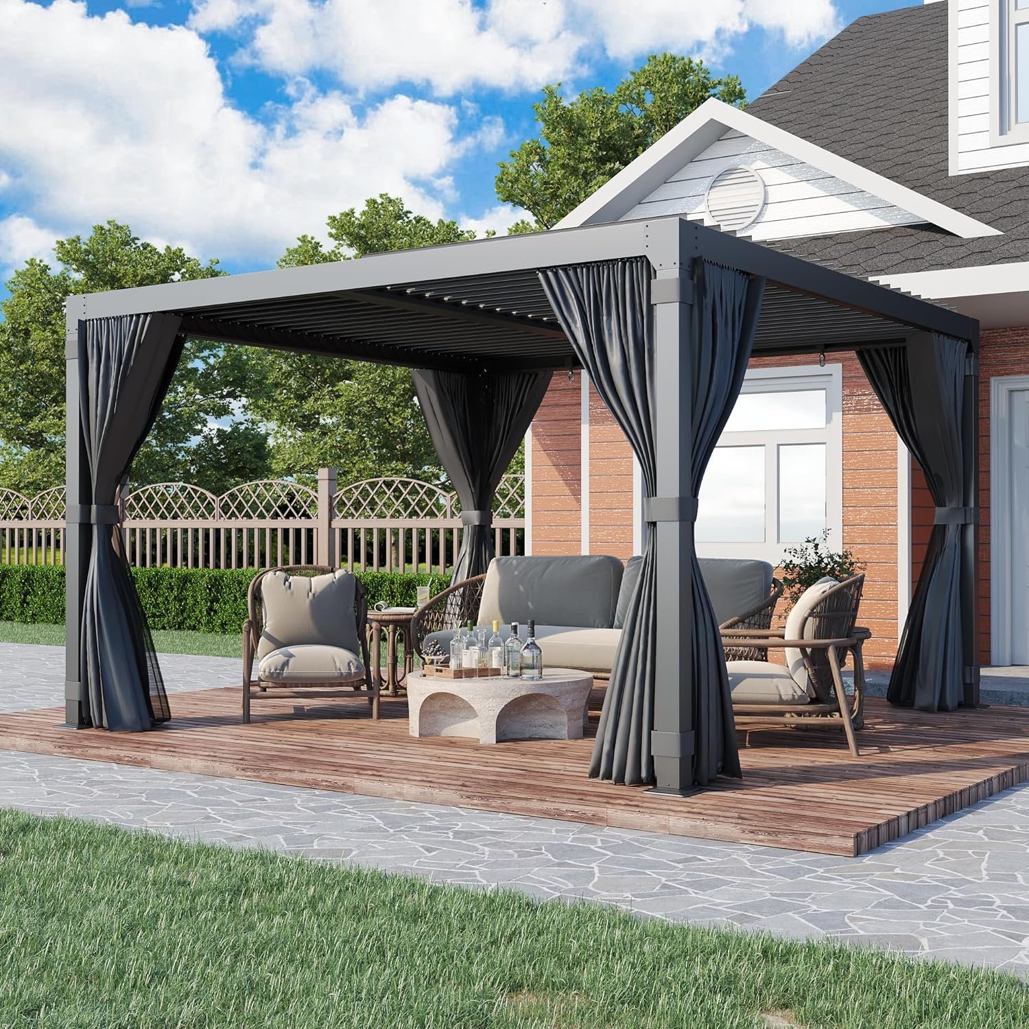 EROMMY 10 ft. W x 10 ft. D Outdoor Louvered Pergola-19584