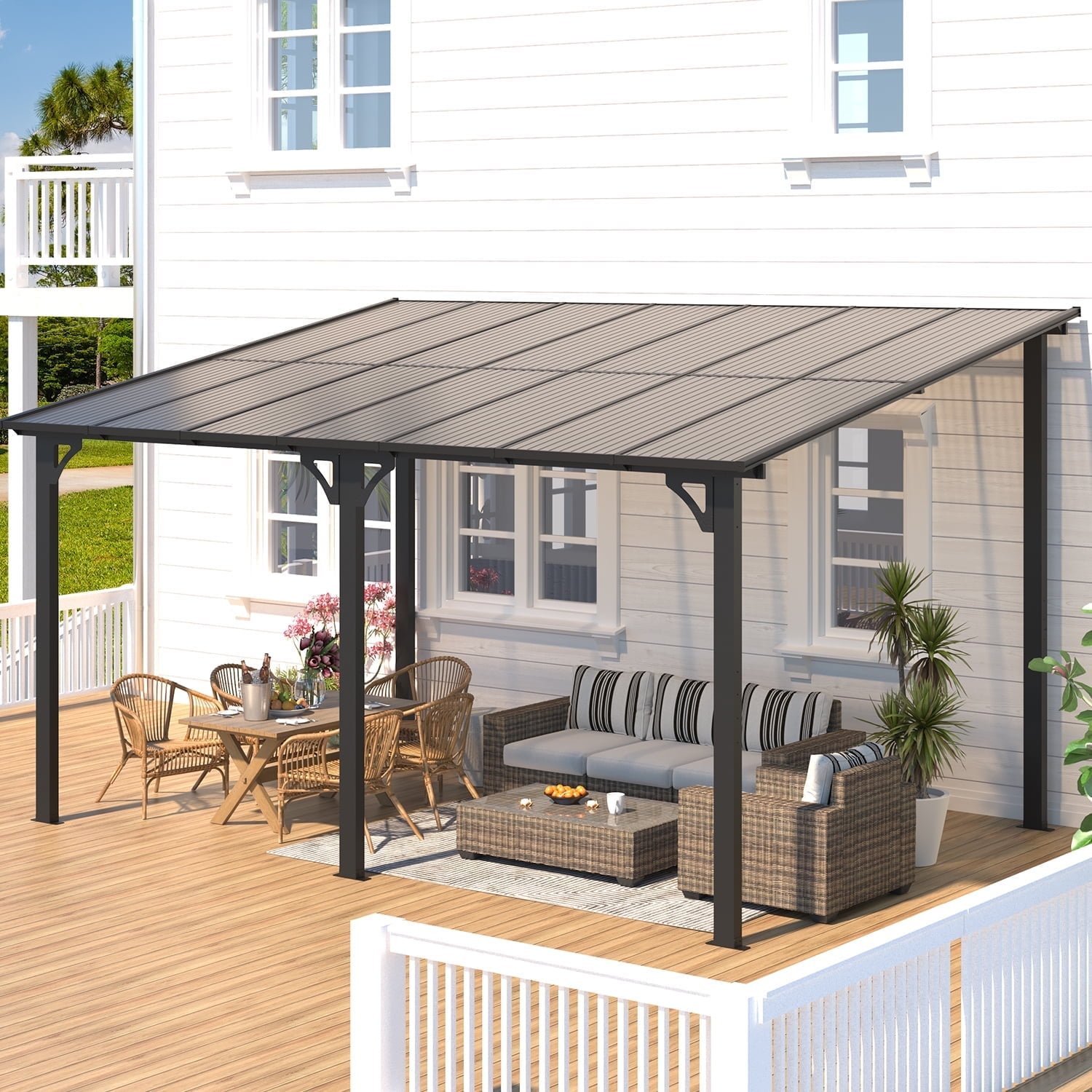 Aecojoy 10 ft. x 14 ft. Dark Gray Aluminum Patio Cover-82832