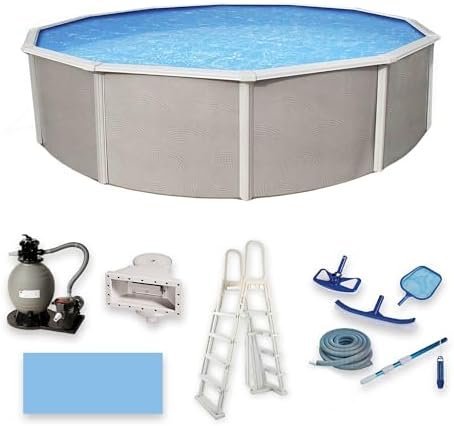 Blue Wave Belize 15-Feet Round 52-Inch Deep 6-Inch Top Rail Metal Wall Swimming Pool Package-92142
