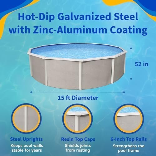 Blue Wave Belize 15-Feet Round 52-Inch Deep 6-Inch Top Rail Metal Wall Swimming Pool Package-92142 - Image 5