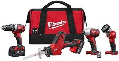 Milwaukee 2695-24 M18 18V Cordless Power Tool Combo Kit with Hammer Drill, Impact Driver, Reciprocating Saw, and Work Light (2 Batteries, Charger, and Tool Case Included)-24978