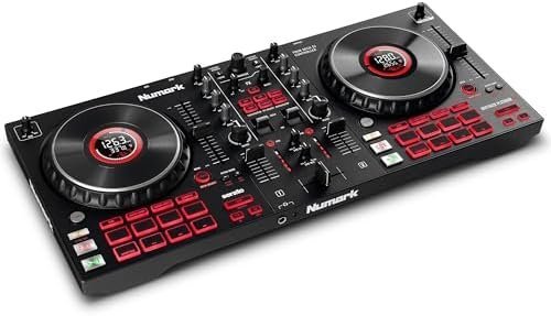 Numark Mixtrack Platinum FX Serato DJ Controller with Jog Wheel Displays, 4 Decks, Mixer, Effects Paddles and (Audio Interface)-67292