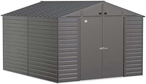 Arrow Select 10 x 12 Outdoor Lockable Steel Storage Shed Building, Charcoal-47539