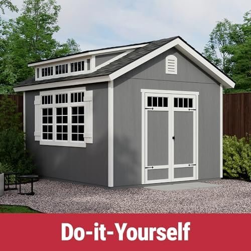 Handy Home Products Windemere 10×12 Do-it-Yourself Wooden Storage Shed with Floor, Beige-12418 - Image 2