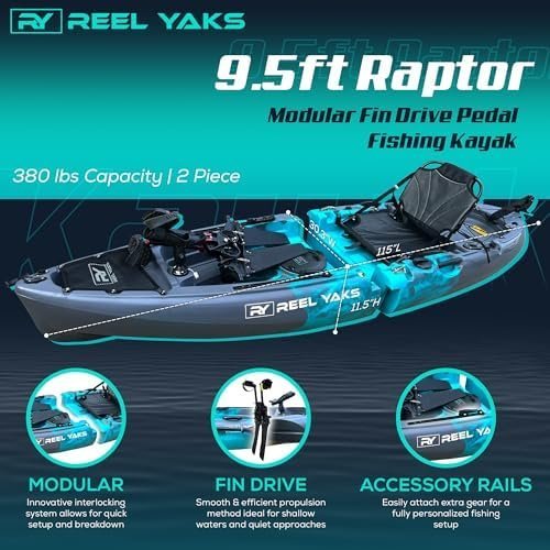 Reel Yaks Raptor Modular Fishing Kayak 9.5ft Lightweight Sit On Top Kayak for Adults & Youth Stable & Portable, Ideal Space-Saving Design for Travel 380lbs Capacity-72182 - Image 2