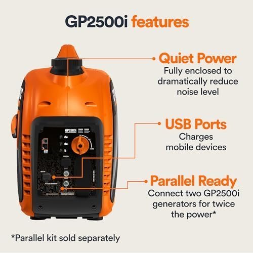 Generac 8251 GP2500i 2,500-Watt Gas Powered Portable Inverter Generator Compact and Lightweight Design Produces Clean, Stable Power COsense Technology CARB Compliant Orange/Black-97151 - Image 5