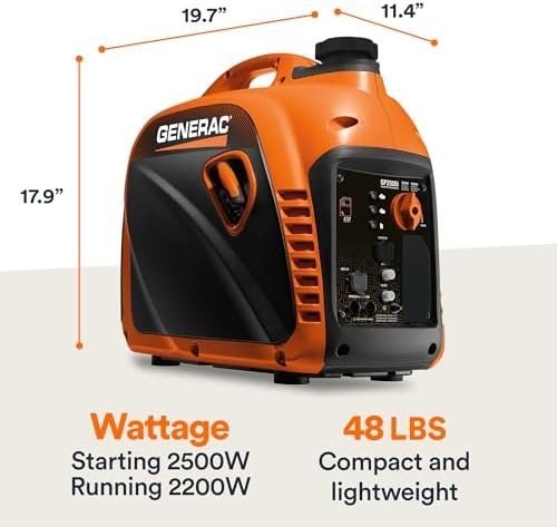 Generac 8251 GP2500i 2,500-Watt Gas Powered Portable Inverter Generator Compact and Lightweight Design Produces Clean, Stable Power COsense Technology CARB Compliant Orange/Black-97151 - Image 6