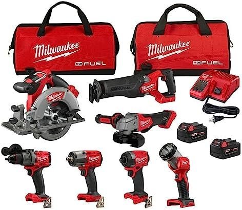 Milwaukee M18 FUEL 18V Lithium-Ion Brushless Cordless Combo Kit with Two 5.0 Ah Batteries, 1 Charger, 2 Tool Bags (7-Tool)-49183