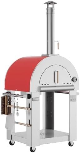 Empava Pizza Oven with Open Shelf and Wheels for Outdoor Kitchen, Wood Fire for Grill & Camping Backyard Party in Stainless Steel, 38.6 Inch, Italian Red-83257