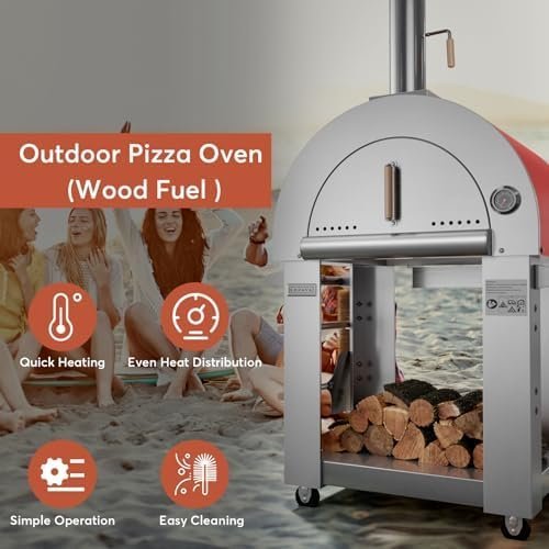 Empava Pizza Oven with Open Shelf and Wheels for Outdoor Kitchen, Wood Fire for Grill & Camping Backyard Party in Stainless Steel, 38.6 Inch, Italian Red-83257 - Image 3
