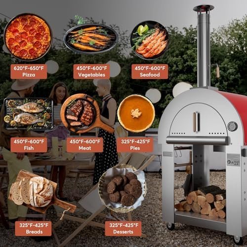 Empava Pizza Oven with Open Shelf and Wheels for Outdoor Kitchen, Wood Fire for Grill & Camping Backyard Party in Stainless Steel, 38.6 Inch, Italian Red-83257 - Image 4