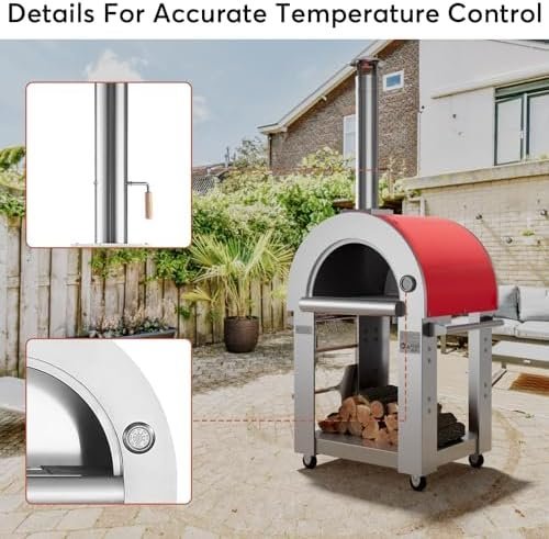 Empava Pizza Oven with Open Shelf and Wheels for Outdoor Kitchen, Wood Fire for Grill & Camping Backyard Party in Stainless Steel, 38.6 Inch, Italian Red-83257 - Image 2