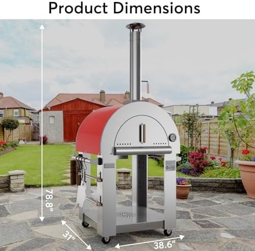 Empava Pizza Oven with Open Shelf and Wheels for Outdoor Kitchen, Wood Fire for Grill & Camping Backyard Party in Stainless Steel, 38.6 Inch, Italian Red-83257 - Image 5