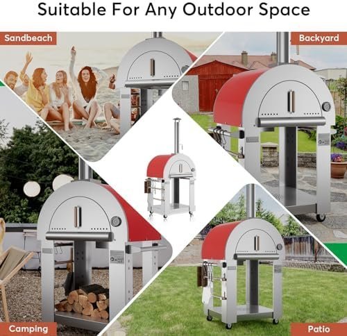 Empava Pizza Oven with Open Shelf and Wheels for Outdoor Kitchen, Wood Fire for Grill & Camping Backyard Party in Stainless Steel, 38.6 Inch, Italian Red-83257 - Image 6