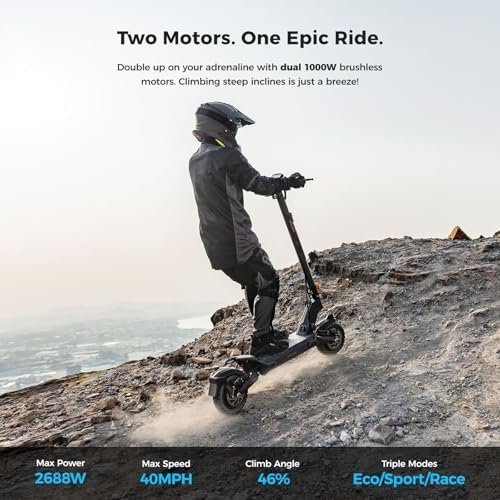 Ausom 2000W Dual Motor Folding Electric Scooter for Adults, Off Road Dual Motor E-Scooter with E-ABS and Dual Disc Brakes, 40Mph Top Speed, 56 Miles Max Range-65632 - Image 2