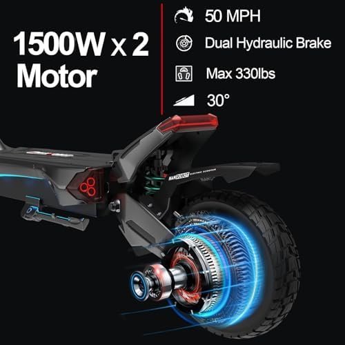 NANROBOT Electric Scooter Adults 50mph Dual Motor Electric Scooter with Suspension 80Miles Range Fast Sports Escooter Folding 10″ Off Road Tires 330LBS Max Load Complies with UL2272 Certification-65319 - Image 3