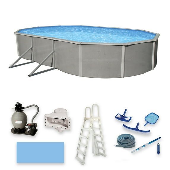 Belize 12-ft x 24-ft Oval 52-in Deep 6-in Top Rail Metal Wall Swimming Pool Package-99574