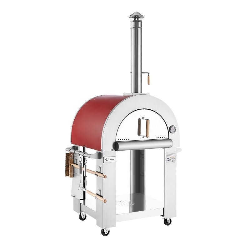 Empava PG06 Outdoor Wood Fired Pizza Oven Stainless Steel Red with Wheels and Accessories-52492