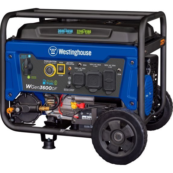 Westinghouse 4650 Peak Watt Dual Fuel Portable Generator, Remote Electric Start, RV Ready Outlet-25636